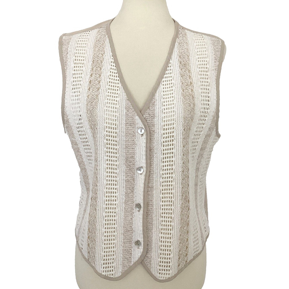 Jessica Michelle Beige & Cream Open Weave Lightweight Vest Size M - Picture 2 of 6